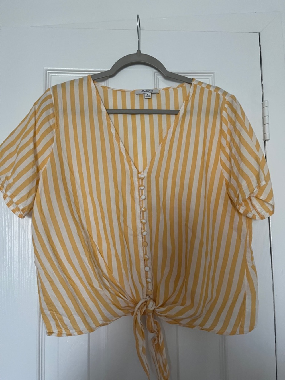 Madewell Yellow & White Striped Tie-Front Button Blouse